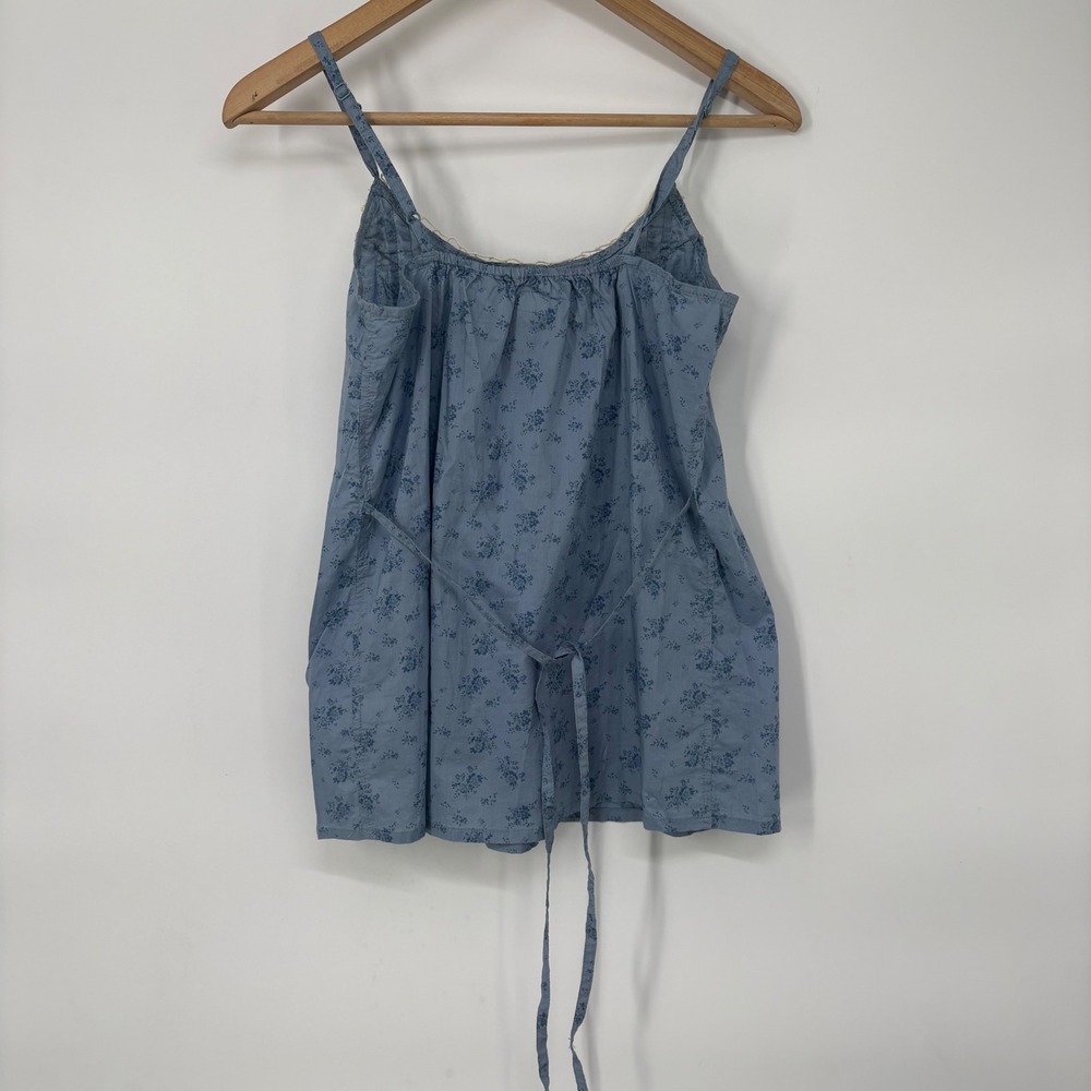 Mudd Vintage Y2K Blue Floral Cotton Camisole Crochet Lace Pintuck Boho Top S - Picture 2 of 5